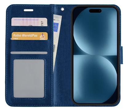 Forterra iPhone 15 Hoesje Bookcase Cover met Kaarthouder - Donkerblauw