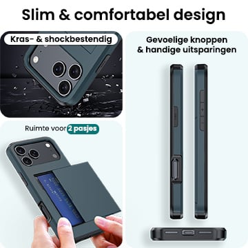 Forterra iPhone 17 Pro Hoesje Kaarthouder Hard Case Shockproof - Donkerblauw