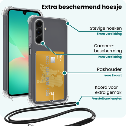 Forterra Samsung A26 Hoesje Kaarthouder met Koord Backcover Shockproof - Transparant