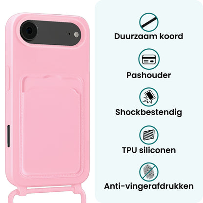 Forterra iPhone Air Hoesje Met Telefoonkoord en Pasjeshouder Siliconen - Lichtroze