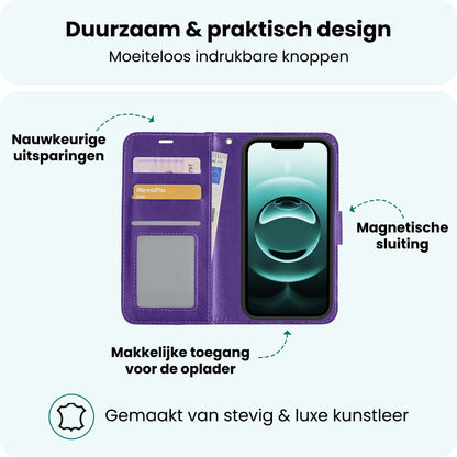 Forterra iPhone 16e Hoesje Bookcase Cover met Kaarthouder - Paars