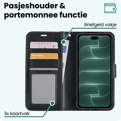 Forterra iPhone 18 Pro Hoesje Bookcase Cover met Kaarthouder - Zwart