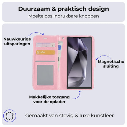 Forterra Samsung S24 Ultra Hoesje Bookcase Cover met Kaarthouder - Lichtroze