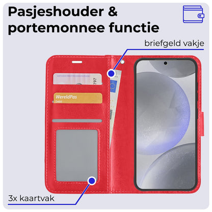 Forterra Samsung S24 Hoesje Bookcase Cover met Kaarthouder - Rood