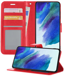 Forterra Samsung S21 FE Hoesje Bookcase Cover met Kaarthouder - Donkerroze