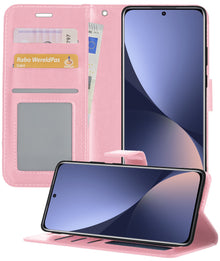Forterra Xiaomi 12 Hoesje Bookcase Cover met Kaarthouder - Lichtroze
