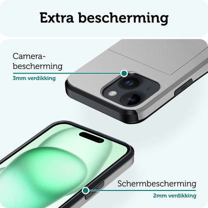 Forterra iPhone 15 Plus Hoesje Kaarthouder Hard Case Shockproof - Grijs
