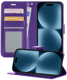 Forterra iPhone 15 Hoesje Bookcase Cover met Kaarthouder - Paars
