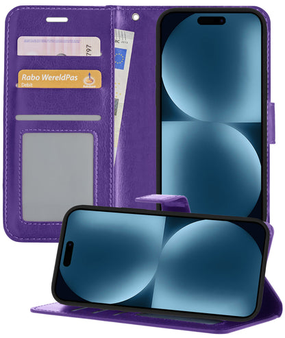 Forterra iPhone 15 Hoesje Bookcase Cover met Kaarthouder - Paars