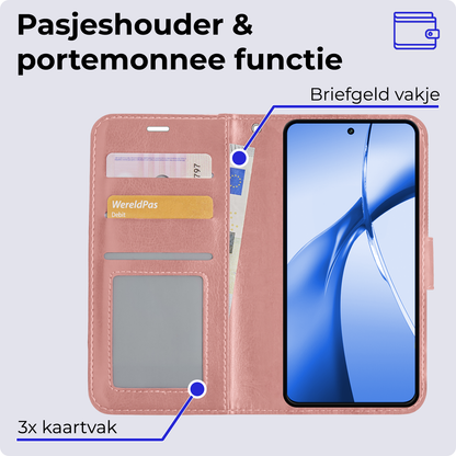 Forterra OnePlus Nord CE 4 Hoesje Bookcase Cover met Kaarthouder - Rosé goud