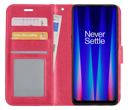 Forterra OnePlus Nord CE 2 Hoesje Bookcase Cover met Kaarthouder - Donkerroze