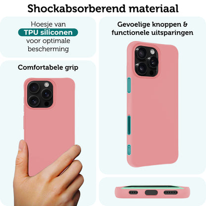 Forterra iPhone 16 Pro Hoesje Siliconen Backcover Lichtgewicht - Lichtroze