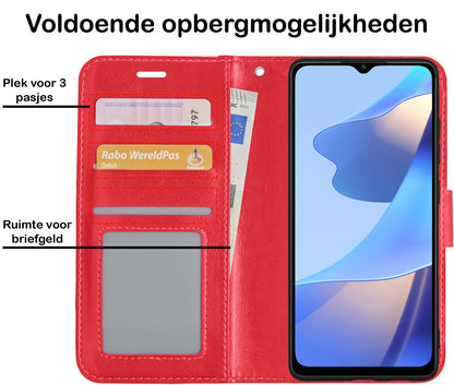 Forterra OPPO A16 Hoesje Bookcase Cover met Kaarthouder - Rood