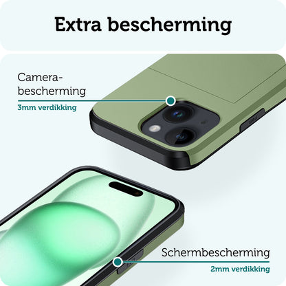 Forterra iPhone 15 Hoesje Kaarthouder Hard Case Shockproof - Donkergroen