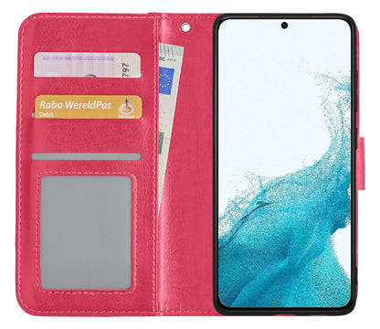 Forterra Samsung S22 Ultra Hoesje Bookcase Cover met Kaarthouder - Donkerroze