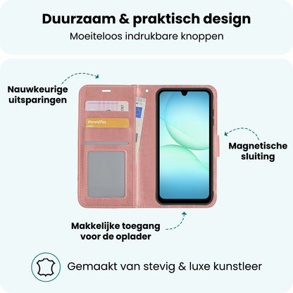 Forterra Samsung A17 Hoesje Bookcase Cover met Kaarthouder - Rosé goud