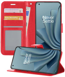 Forterra OnePlus 10 Pro Hoesje Bookcase Cover met Kaarthouder - Rood