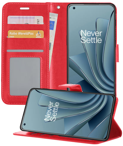 Forterra OnePlus 10 Pro Hoesje Bookcase Cover met Kaarthouder - Rood