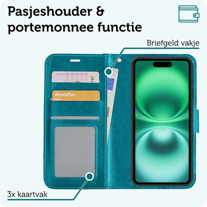 Forterra iPhone 16 Plus Hoesje Bookcase Cover met Kaarthouder - Turquoise