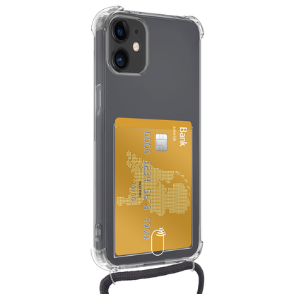 Forterra iPhone 12 Hoesje Kaarthouder met Koord Backcover Shockproof - Transparant