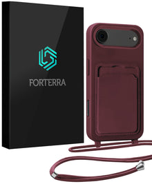 Forterra iPhone Air Hoesje Met Telefoonkoord en Pasjeshouder Siliconen - Aubergine