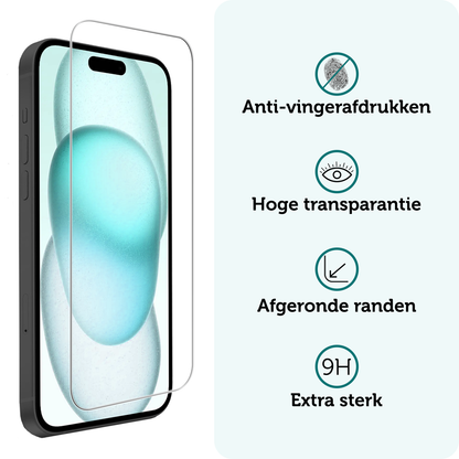 Forterra iPhone 15 Plus Screenprotector Gehard Glas met Installatieframe