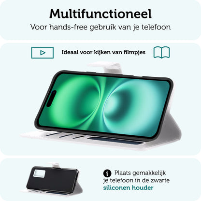 Forterra iPhone 16 Hoesje Bookcase Cover met Kaarthouder - Wit