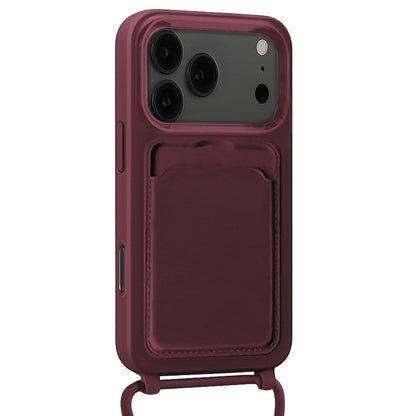 Forterra iPhone 17 Pro Max Hoesje Met Telefoonkoord en Pasjeshouder Siliconen - Aubergine