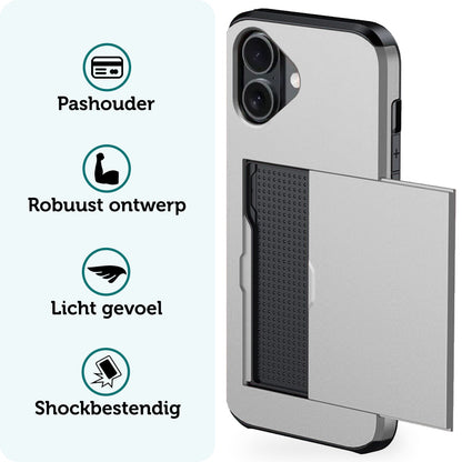Forterra iPhone 17 Hoesje Kaarthouder Hard Case Shockproof - Grijs