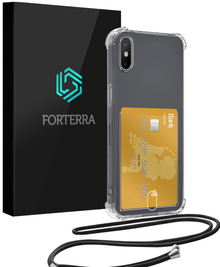 Forterra iPhone Xs Max Hoesje Kaarthouder met Koord Backcover Shockproof - Transparant