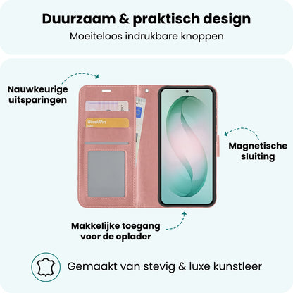 Forterra Samsung S26 Hoesje Bookcase Cover met Kaarthouder - Rosé goud
