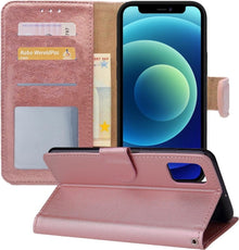 Forterra iPhone 12 Pro Hoesje Bookcase Cover met Kaarthouder - Rosé goud