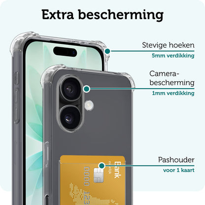 Forterra iPhone 17 Hoesje Kaarthouder Backcover Shockproof - Transparant