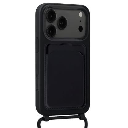 Forterra iPhone 17 Pro Max Hoesje Met Telefoonkoord en Pasjeshouder Siliconen - Zwart