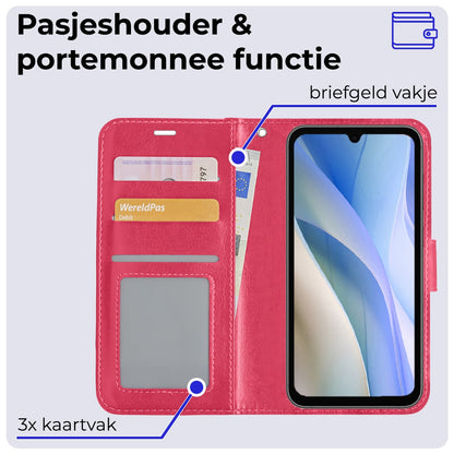 Forterra Samsung A15 Hoesje Bookcase Cover met Kaarthouder - Donkerroze