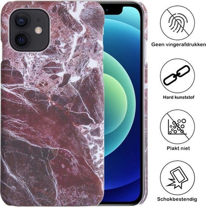 Forterra iPhone 12 Mini Hoesje Marmer Hard Case Cover - Rood