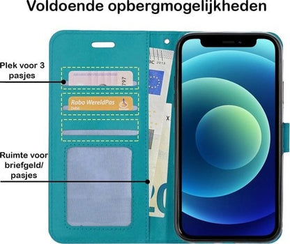 Forterra iPhone 12 Mini Hoesje Bookcase Cover met Kaarthouder - Turquoise