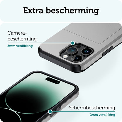 Forterra iPhone 14 Pro Max Hoesje Kaarthouder Hard Case Shockproof - Grijs