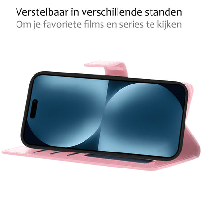 Forterra iPhone 15 Pro Hoesje Bookcase Cover met Kaarthouder - Lichtroze