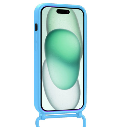 Forterra iPhone 15 Hoesje Met Telefoonkoord en Pasjeshouder Siliconen - Lichtblauw