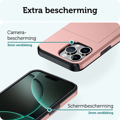 Forterra iPhone 16 Pro Hoesje Kaarthouder Hard Case Shockproof - Rosé goud