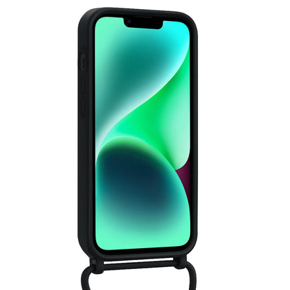 Forterra iPhone 14 Plus Hoesje Met Telefoonkoord en Pasjeshouder Siliconen - Zwart