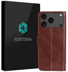 Forterra iPhone 17 Pro Max Hoesje Bookcase Cover met Kaarthouder - Bruin