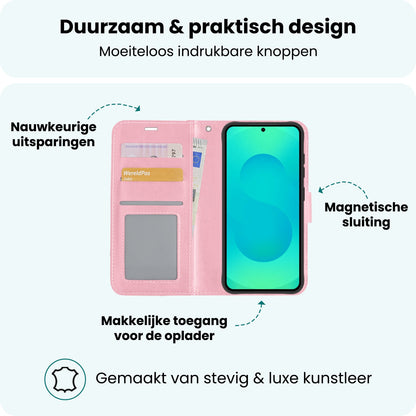Forterra Samsung S25 Hoesje Bookcase Cover met Kaarthouder - Lichtroze