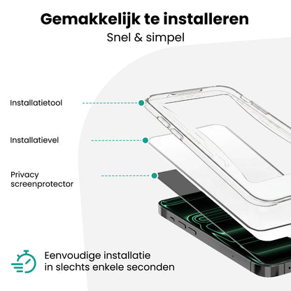 Forterra Privacy Screenprotector Geschikt voor Apple iPhone 17 Pro Max - Met Installatie Kit - Privacy - Beschermglas - Flexibel Glas - Tempered Glass - Screen Protector