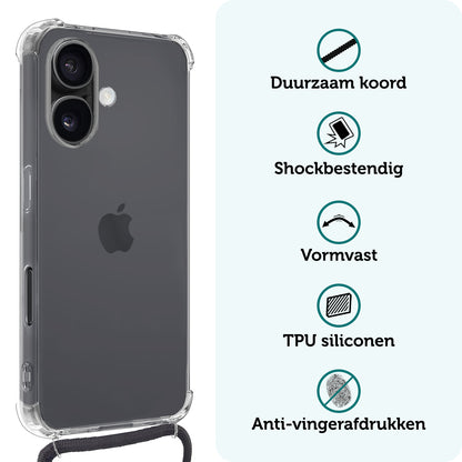 Forterra iPhone 16 Plus Hoesje met Koord Backcover Shockproof - Transparant