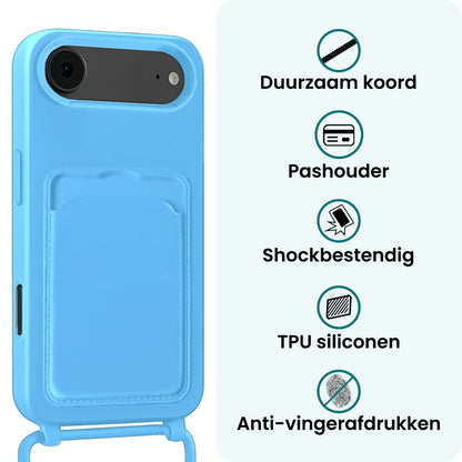 Forterra iPhone Air Hoesje Met Telefoonkoord en Pasjeshouder Siliconen - Lichtblauw