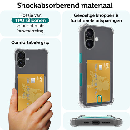 Forterra iPhone 17 Hoesje Kaarthouder Backcover Shockproof - Transparant