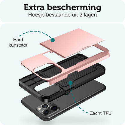 Forterra iPhone 11 Pro Max Hoesje Kaarthouder Hard Case Shockproof - Rosé goud