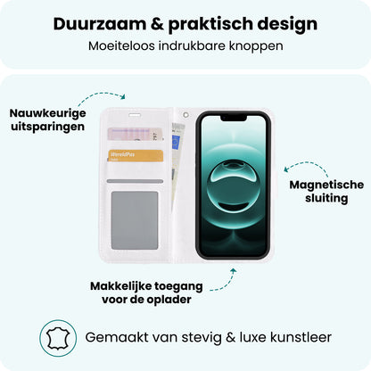 Forterra iPhone 16e Hoesje Bookcase Cover met Kaarthouder - Wit